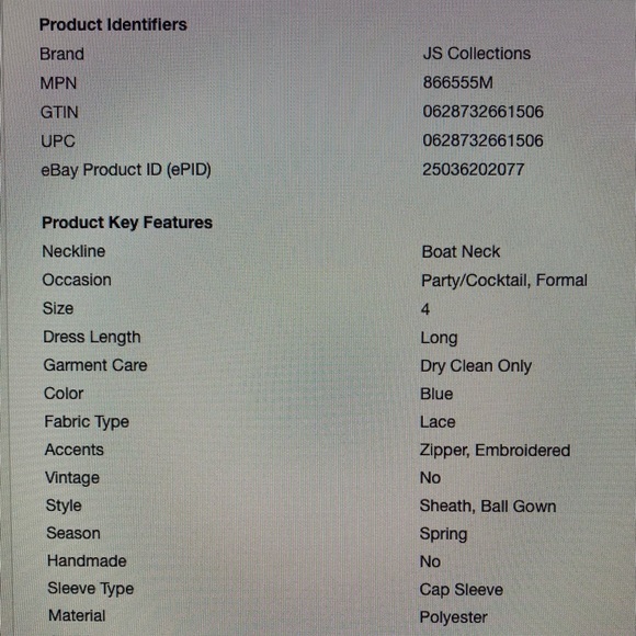 NWT JS Collections Womens Navy LaceEvening Dress Grown Size 4 (love3) - Picture 9 of 10